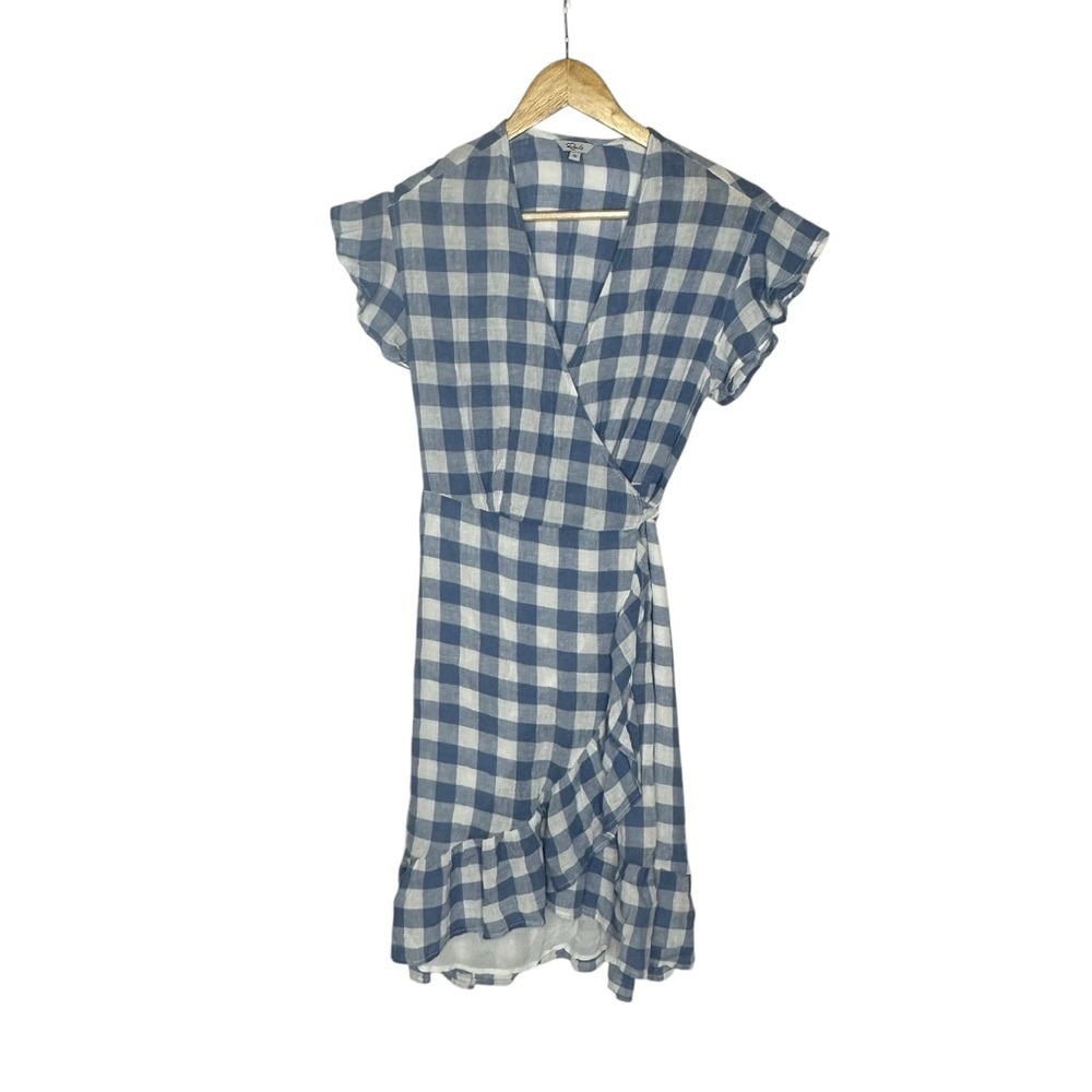 Rails Brigitte Blue/White Check Plaid Ruffle Wrap Dress xs - Picture 3 of 11